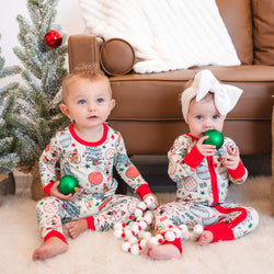 Christmas Tree Bear Print Bamboo Zipper Baby Pajamas