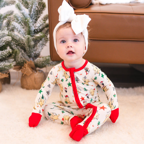 Christmas Tree Bear Star Baby Bamboo Zipper Romper