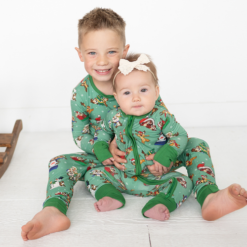 Christmas Snowy Squirrel Buddies Baby Bamboo Zipper Romper Pajamas