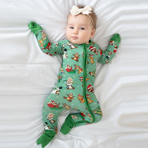 Christmas Snowy Squirrel Buddies Baby Bamboo Zipper Romper Pajamas