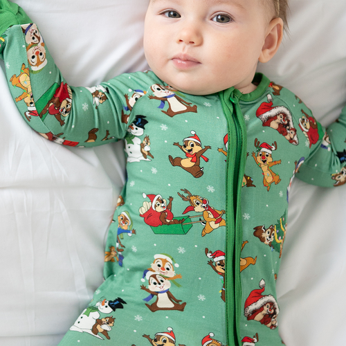 Christmas Snowy Squirrel Buddies Baby Bamboo Zipper Romper Pajamas