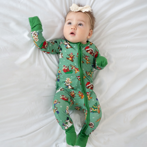 Christmas Snowy Squirrel Buddies Baby Bamboo Zipper Romper Pajamas