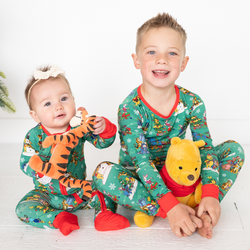 Christmas Bear and Animal Pals on Holly Green Kids Bamboo Two-Piece Pajama Set