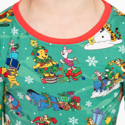 Christmas Bear and Animal Pals on Holly Green Kids Bamboo Two-Piece Pajama Set