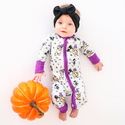 Today's Deals Purple Bamboo Halloween Bear Zippered Footie Pajamas for Babies