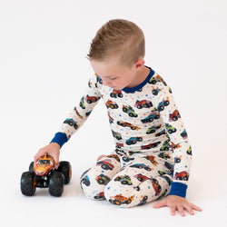 4th of July × Monster Truck Kid Bamboo Two-Piece Pajama Set