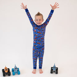 4th of July × Monster Truck Blue Kid Bamboo Two-Piece Pajama Set