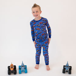 4th of July × Monster Truck Blue Kid Bamboo Two-Piece Pajama Set