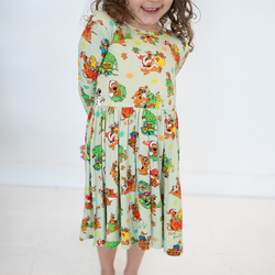 Christmas Mystery Great Dane Dog Kids Bamboo Long Sleeves Dress