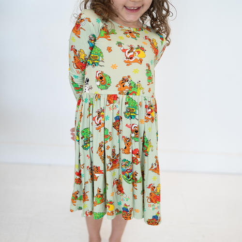 Christmas Mystery Great Dane Dog Kids Bamboo Long Sleeves Dress