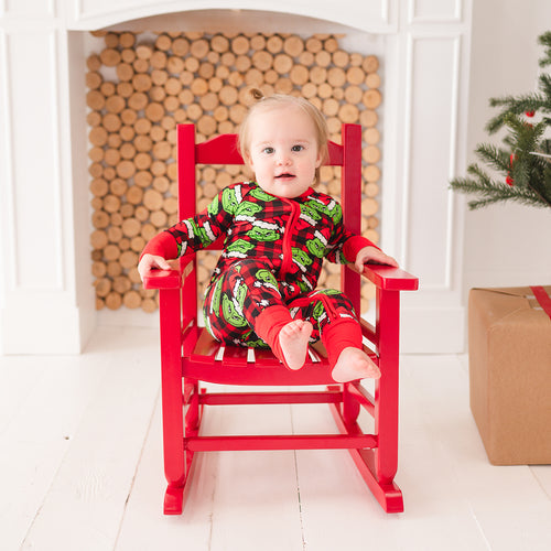 Christmas Green Face Red Bamboo Zip Romper