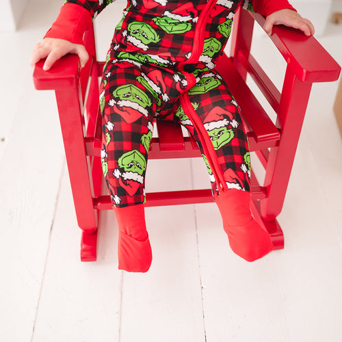 Christmas Green Face Red Bamboo Zip Romper