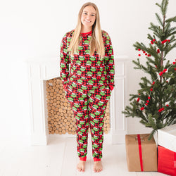 Today’s Deals Christmas Green Face Red Women's Bamboo Pajama 2pcs Set