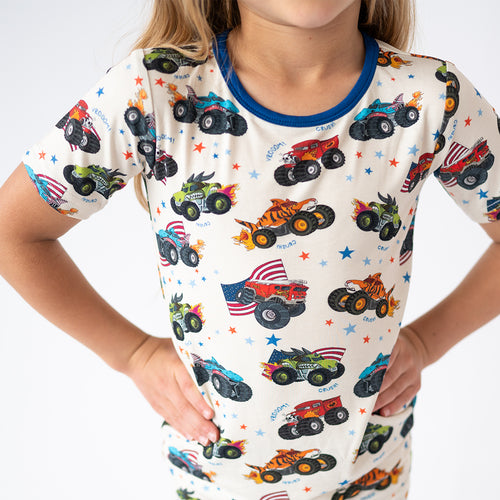 4th of July × Monster Truck Kids Bamboo Short Two-Piece Pajama Set