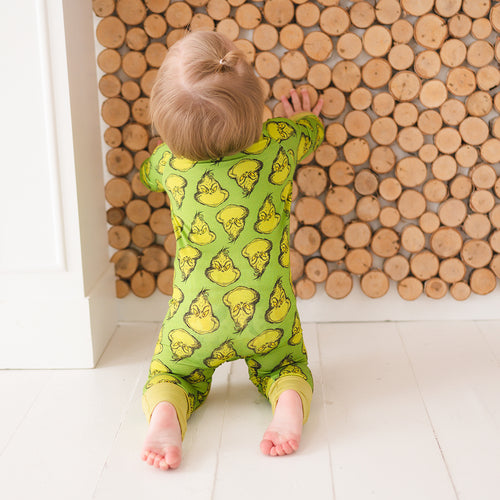 Today's Deals Christmas Green Guy Print Baby Bamboo Zipper Romper
