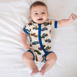 4th of July × Monster Truck Baby Bamboo Short Zipper Romper Pajamas