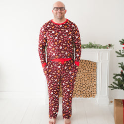 Christmas Red Gift Print Men's Bamboo Viscose Pajama Top