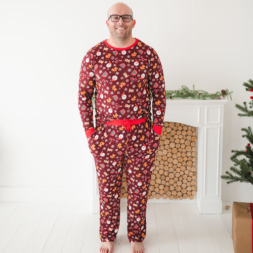 Today’s Deals Christmas Red Gift Print Men's Bamboo 2pcs Pajama Set