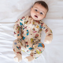 Sesame Sport Baby Bamboo Beige Zipper Romper Pajamas