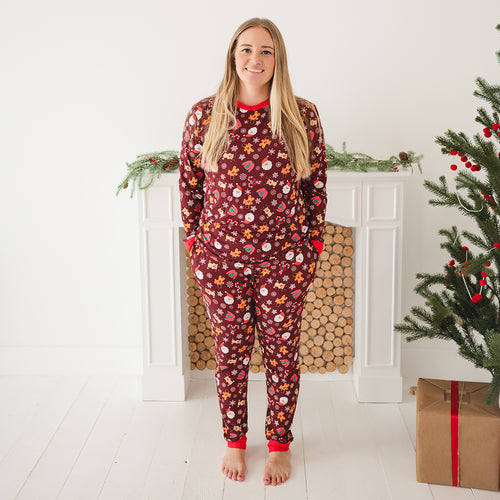 Today’s Deals Christmas Red Gift Print Women's Bamboo 2pcs Pajama Set