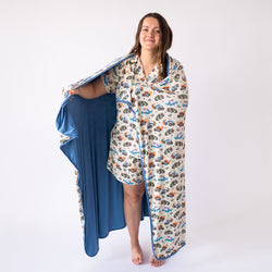 Monster Truck Blue Print Bamboo Blanket