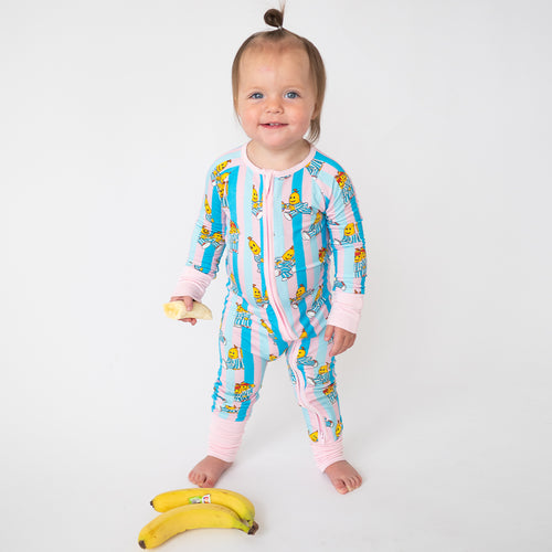 Fancyprince مخطط الموز Baby Bamboo Zipper Romper Pajamas
