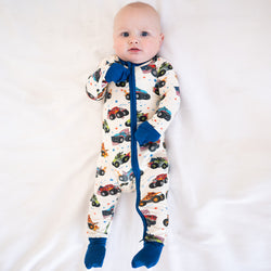 4th of July × Monster Truck Baby Bamboo Zipper Romper Pajamas