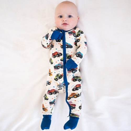 4th of July × Monster Truck Baby Bamboo Zipper Romper Pajamas