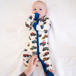 4th of July × Monster Truck Baby Bamboo Zipper Romper Pajamas