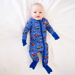 4th of July × Monster Truck Blue Baby Bamboo Zipper Romper Pajamas