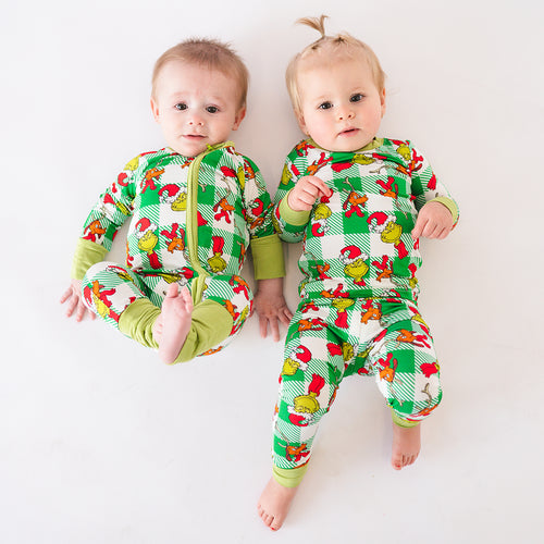 Christmas Plaid Green Guy Bamboo Red Zipper Romper