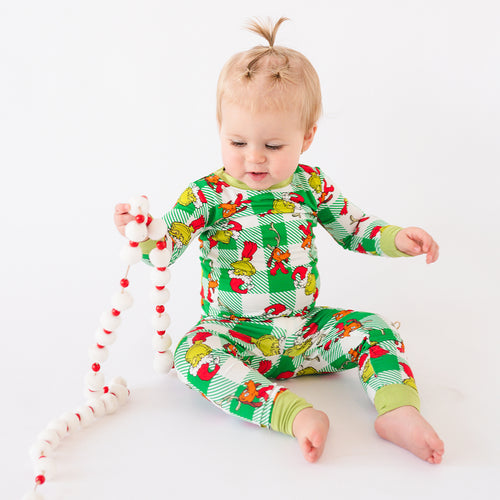 Christmas Plaid Green Guy Kids Bamboo 2 Pieces Pajama Set