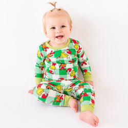 Christmas Plaid Green Guy Kids Bamboo 2 Pieces Pajama Set