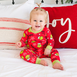 Christmas Green Guy Snowflake Kids Bamboo 2 Pieces Pajama Set