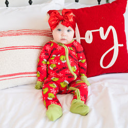 Christmas Snowflake Green Guy Bamboo Red Zipper Romper