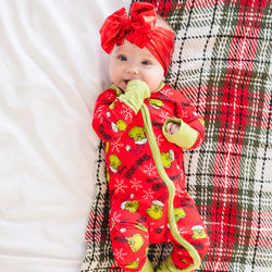 Christmas Snowflake Green Guy Bamboo Red Zipper Romper