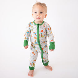 Father's & Mother's Day Bear Family Green Baby Bamboo Zipper Romper Pajamas