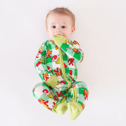 Christmas Plaid Green Guy Bamboo Red Zipper Romper