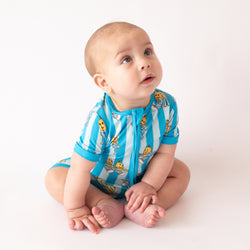 Striped Banana Baby Bamboo Short Zipper Romper Pajamas