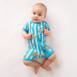 Striped Banana Baby Bamboo Short Zipper Romper Pajamas