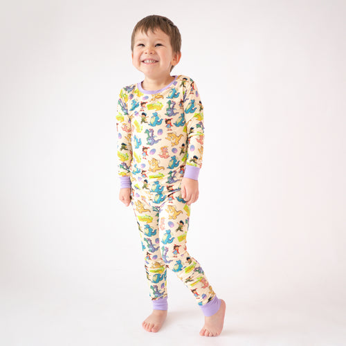 FancyPrince Cartoon Dragon Kid Bamboo Two-Piece Pajama Set