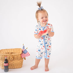 4th of July Bow Baby Bamboo Short Zipper Romper Pajamas
