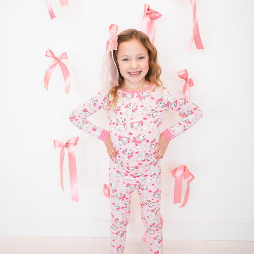 FancyPrince Valentine's Day Bow Cat Kid Bamboo Two-Piece Pajama Set