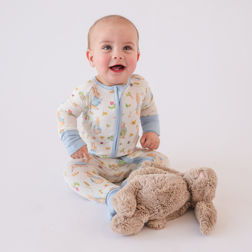 FancyPrince Easter Peter Bunny Blue Baby Bamboo Zipper Romper Pajamas