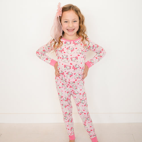 FancyPrince Valentine's Day Bow Cat Kid Bamboo Two-Piece Pajama Set