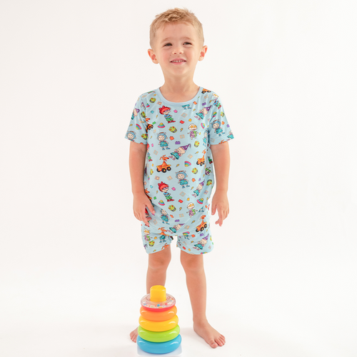 Naughty Diaper Family Dinosaur Kids Bamboo Short Two-Piece Pajama Set