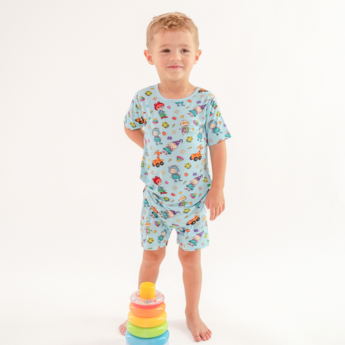 Naughty Diaper Family Dinosaur Kids Bamboo Short Two-Piece Pajama Set