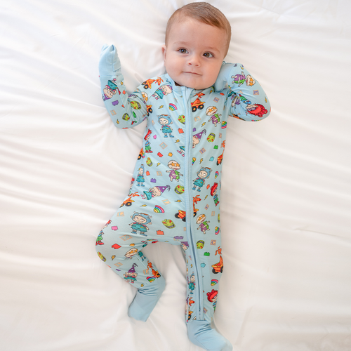 Naughty Diaper Family Dinosaur Baby Bamboo Zipper Romper Pajamas