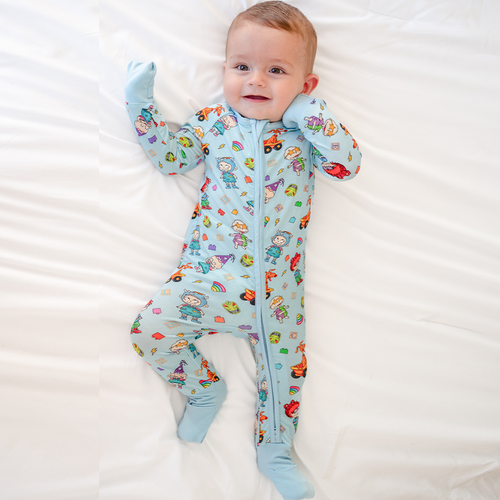 Naughty Diaper Family Dinosaur Baby Bamboo Zipper Romper Pajamas