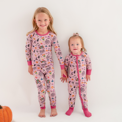 Halloween Witch Sisters Smell Children Purple Kids Bamboo Two-Piece Pajama Set